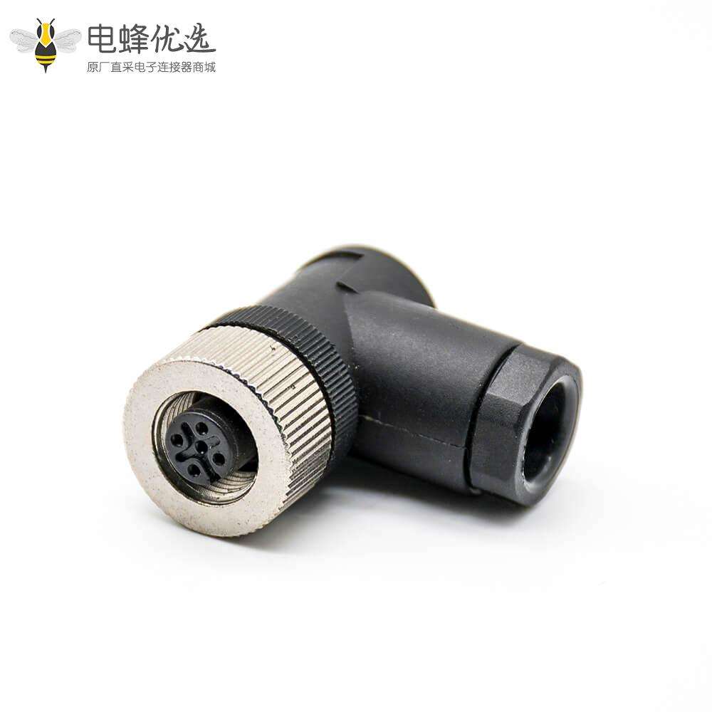 m12连接器母头4芯90度螺丝锁连接器不带屏蔽