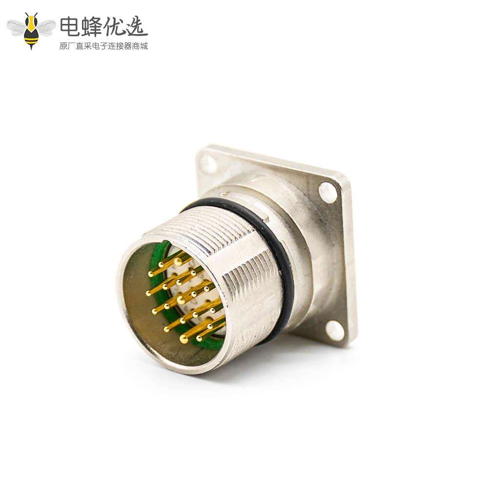 工业连接器插座M23 19芯针母插座直式面板安装四孔法兰带屏蔽