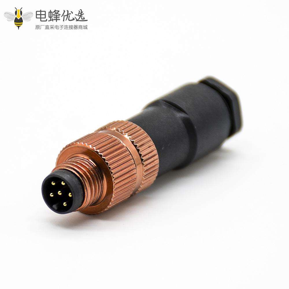 m8连接器6芯公插头直式焊线灰色不带屏蔽B编码公头