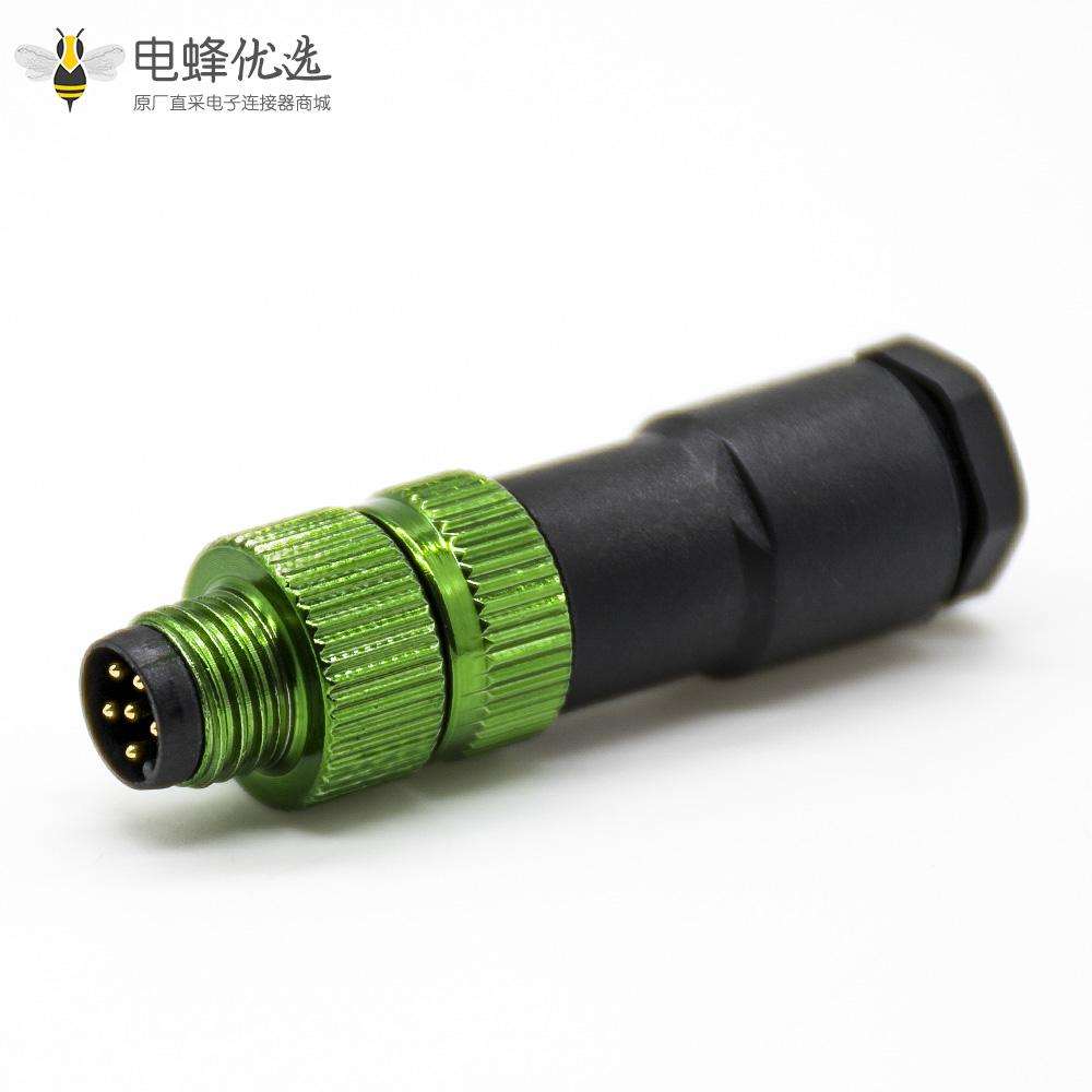 m8连接器6芯公插头直式焊线绿色不带屏蔽B编码