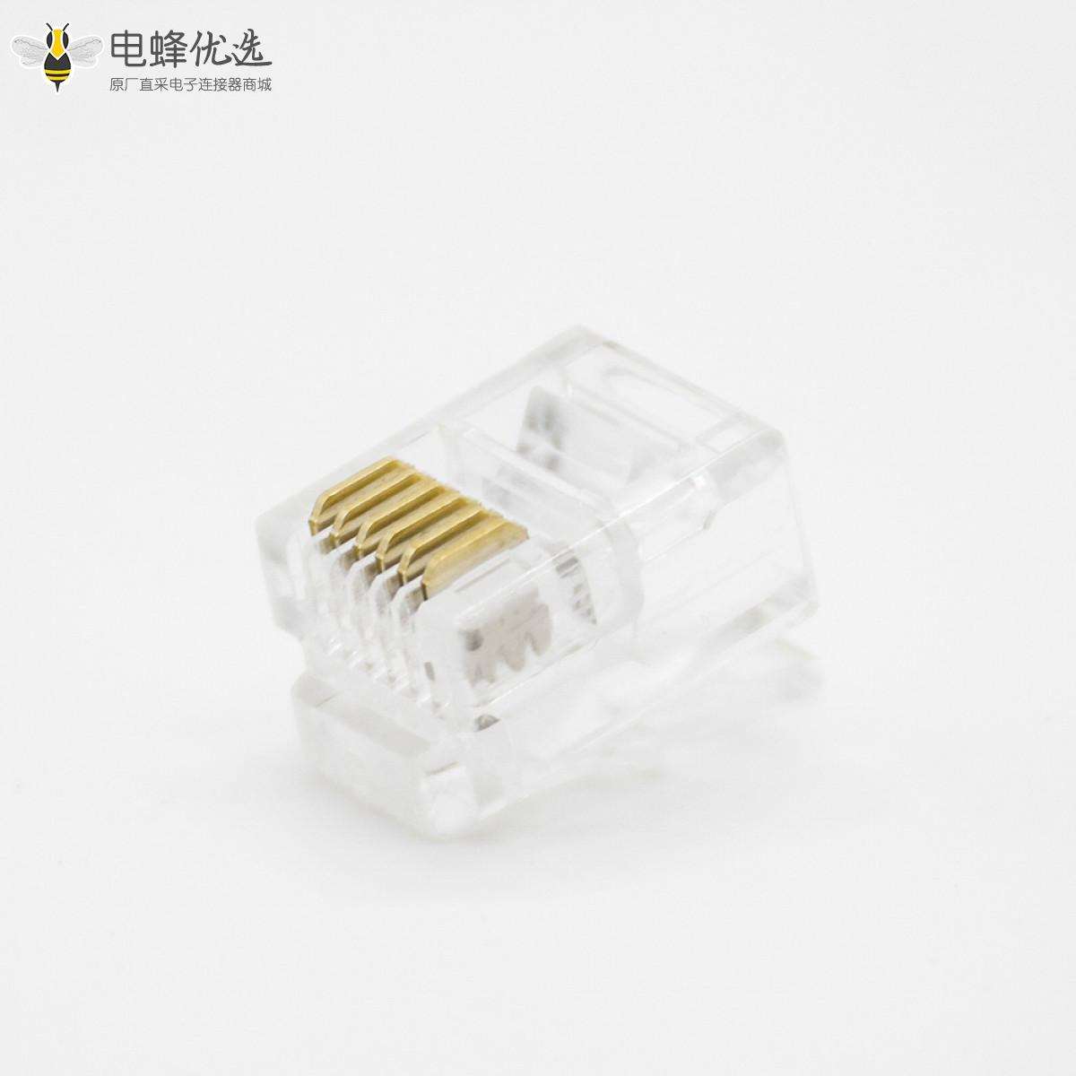 RJ11水晶头6P6C单端口用于CAT3电缆非屏蔽6芯水晶插头