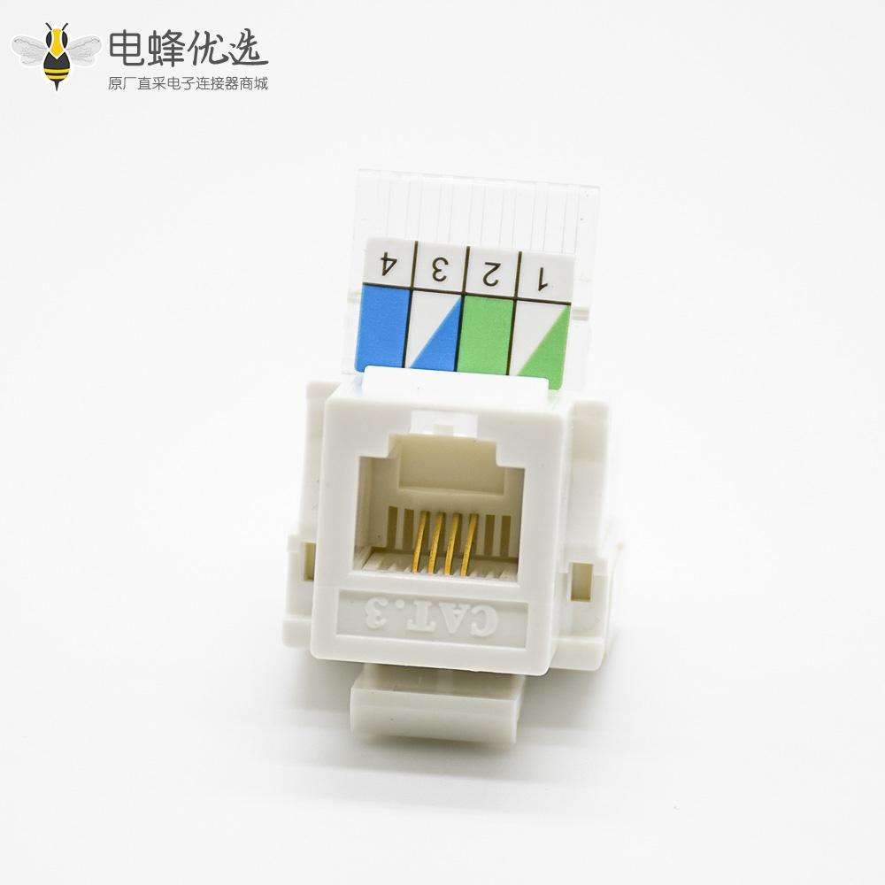 RJ11电话模块4芯CAT3非屏蔽90度梯形千斤顶免工具RJ11连接器