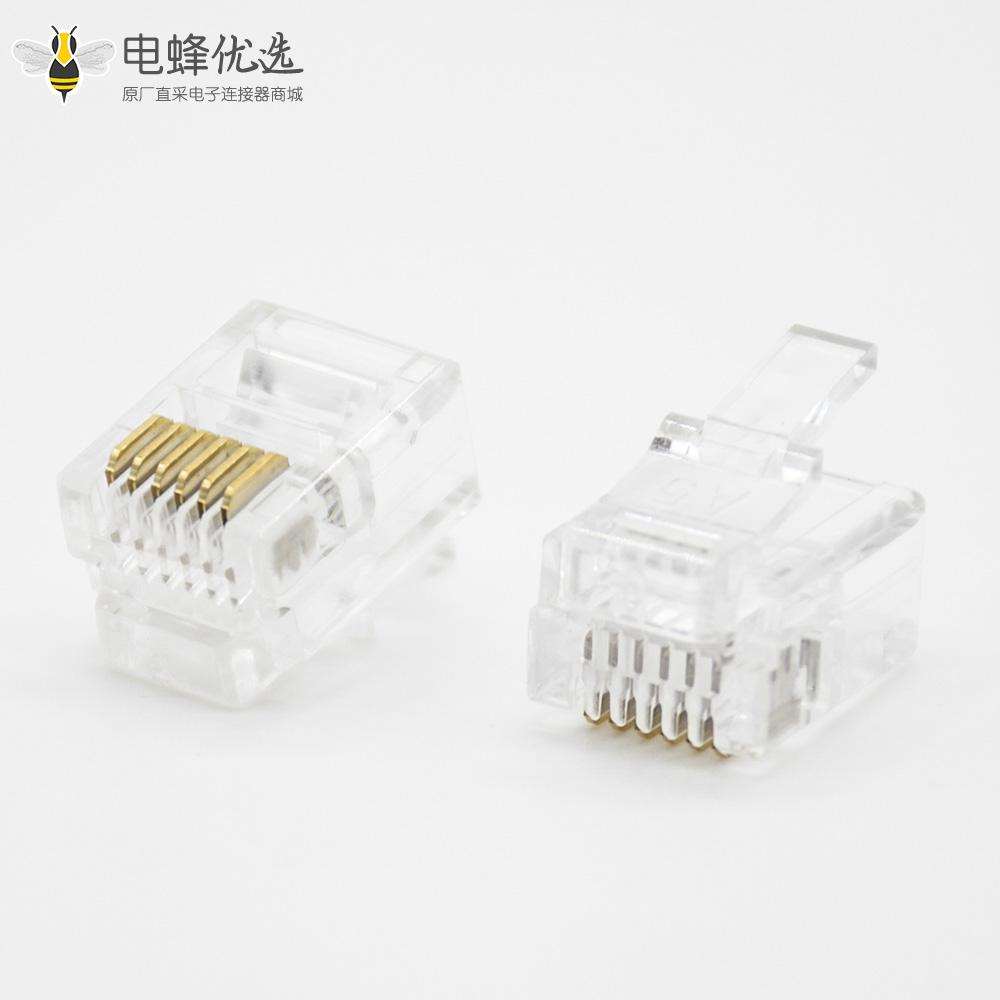 RJ11水晶头6P6C单端口用于CAT3电缆非屏蔽6芯水晶插头