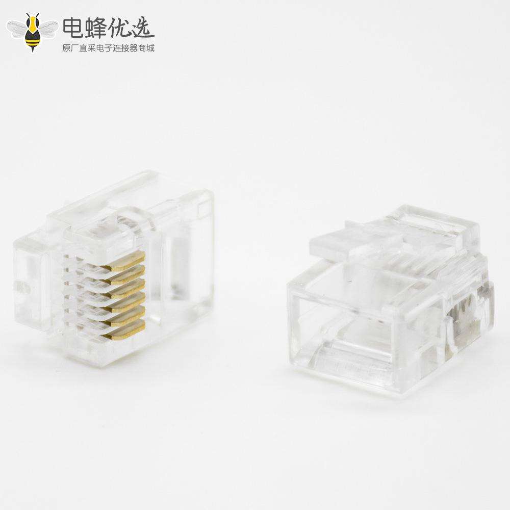 RJ11水晶头6P6C单端口用于CAT3电缆非屏蔽6芯水晶插头