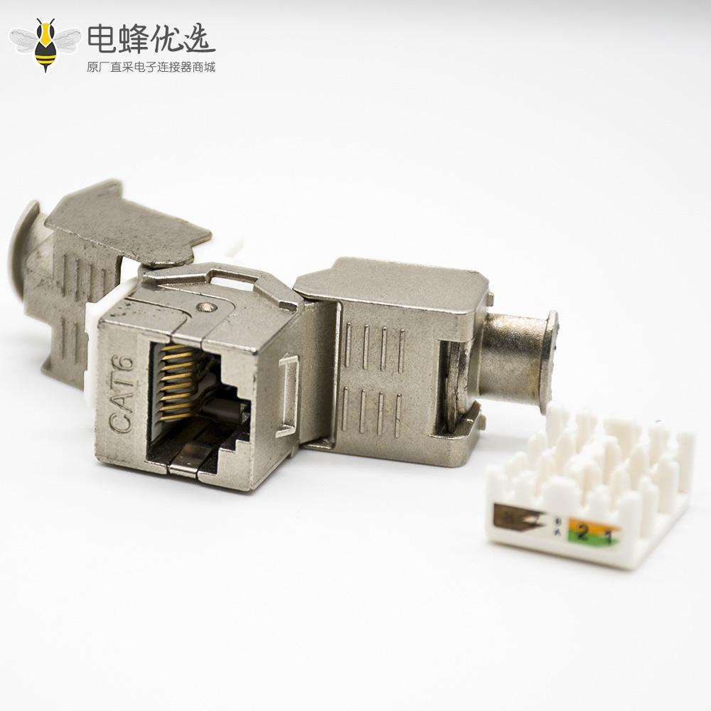 RJ45屏蔽网络插座梯形插孔直式用于超六类网络线材免工具