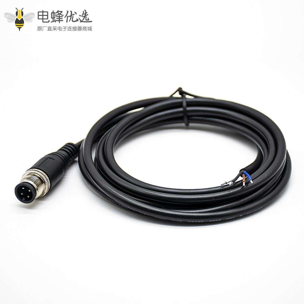 M12电缆直公头A编码4芯单边线2米不带屏蔽