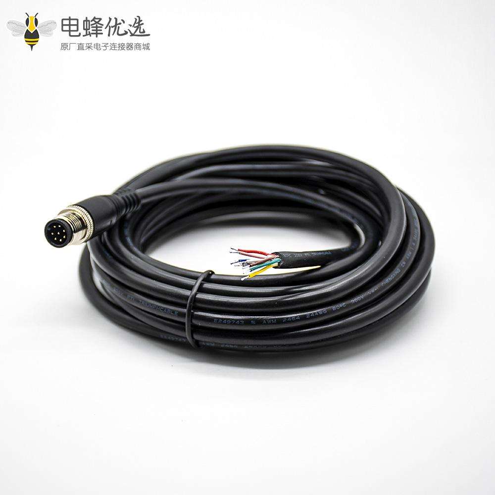 M12电缆直公头8针A型不带屏蔽单边注塑线5米不带屏蔽