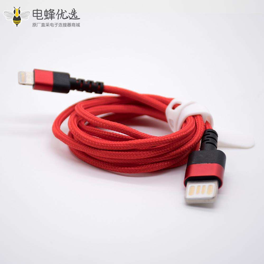 苹果充电线USB充电公头直式红色编织线