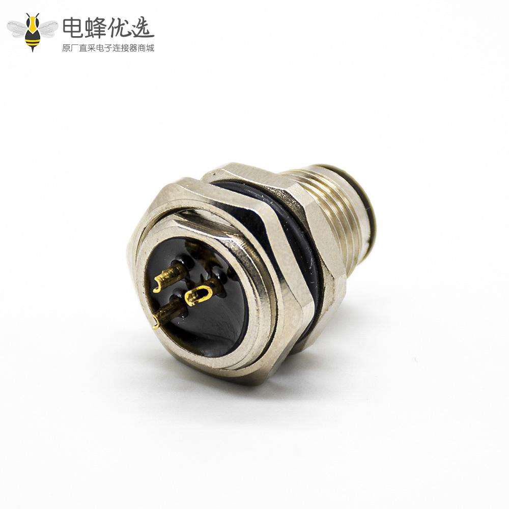 M12传感器连接器A扣180°接线后锁板防水3芯公插座