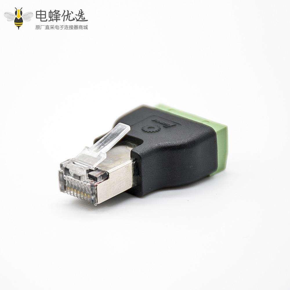 RJ45转端子直式8芯RJ45公插头转4芯接线端子