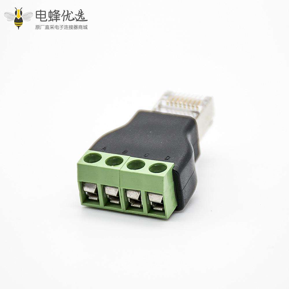 RJ45转端子直式8芯RJ45公插头转4芯接线端子