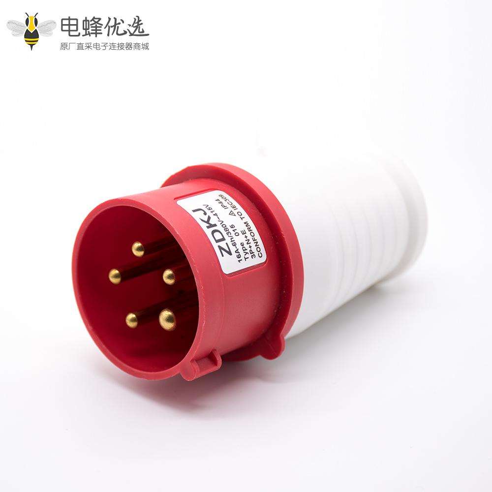 三相工业防水插头3P+E+N 16A 380V-415V IP44防水5芯公头