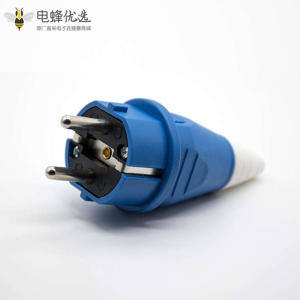 工业用插头2P+E单相2芯公头10A 220V-240V IP54蓝色欧式插头