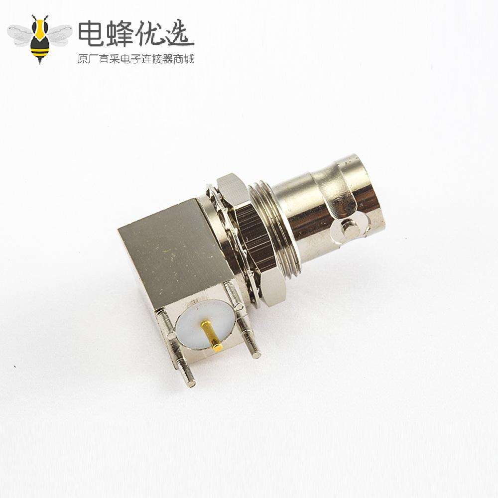 BNC连接器焊接类型50Ω母头弯式面板安装前锁穿墙PCB插孔