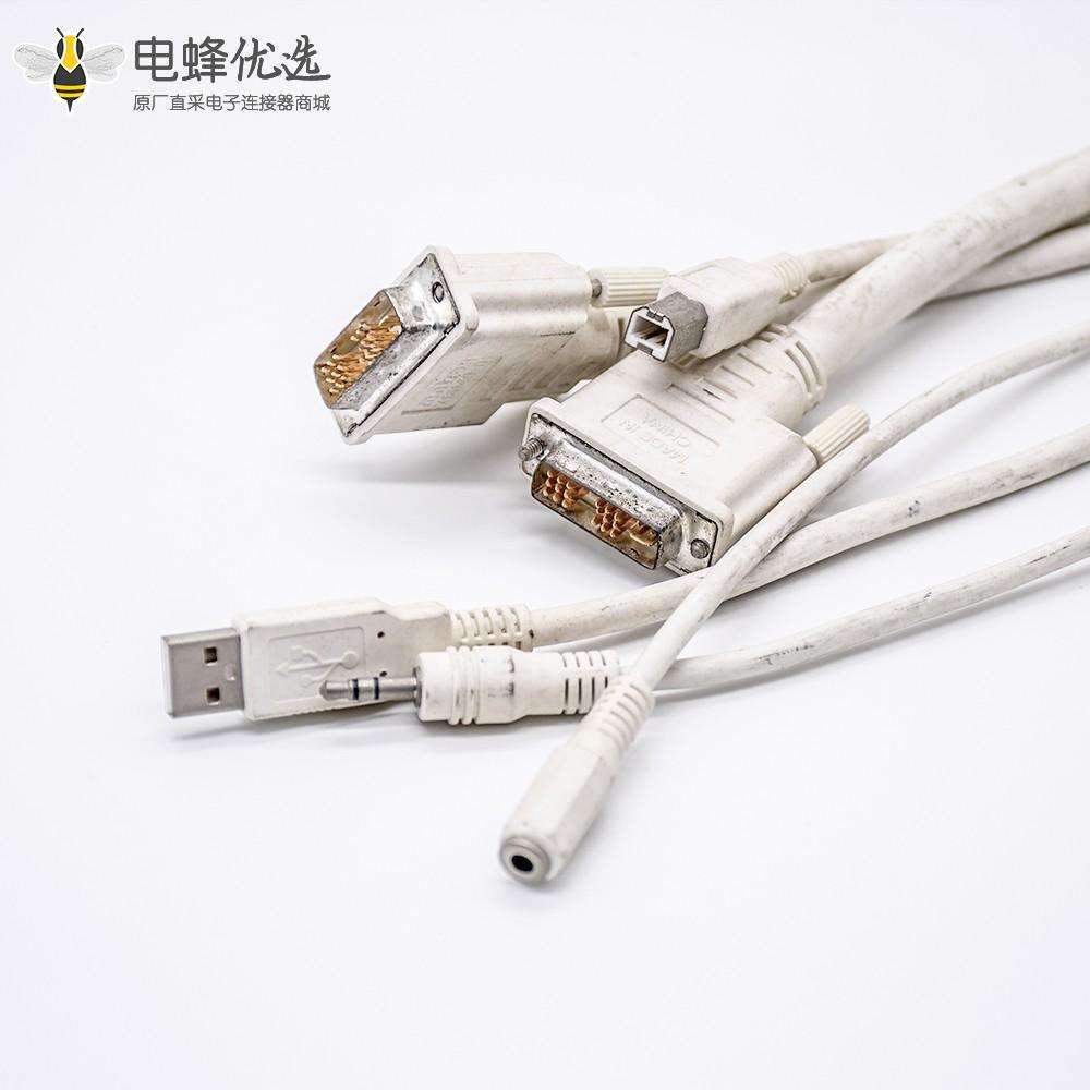 多链路DVI电缆DVI-D 18+5针转接USB和音频线1米白色