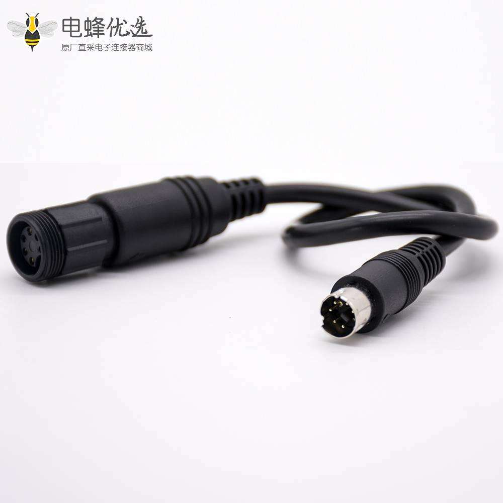 MINI DIN型连接器直式6芯公头转6芯MINI DIN塑料螺纹母头0.3M黑色注塑线28AWG PVC