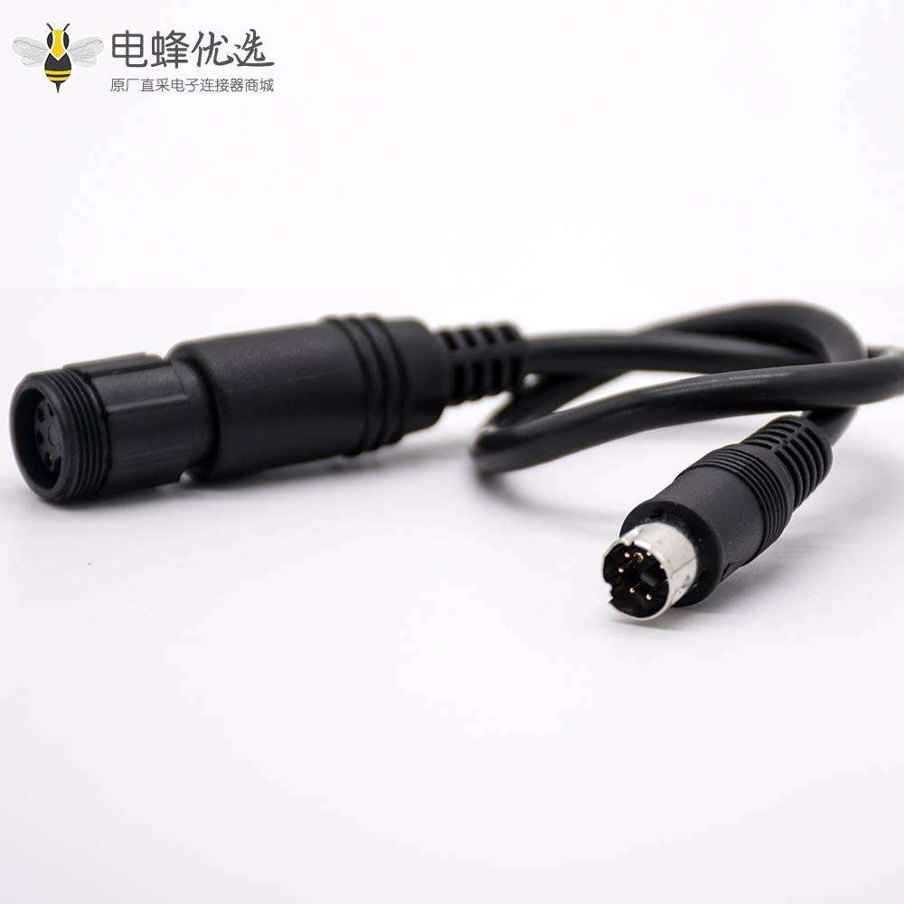 MINI DIN型连接器直式6芯公头转6芯MINI DIN塑料螺纹母头0.3M黑色注塑线28AWG PVC