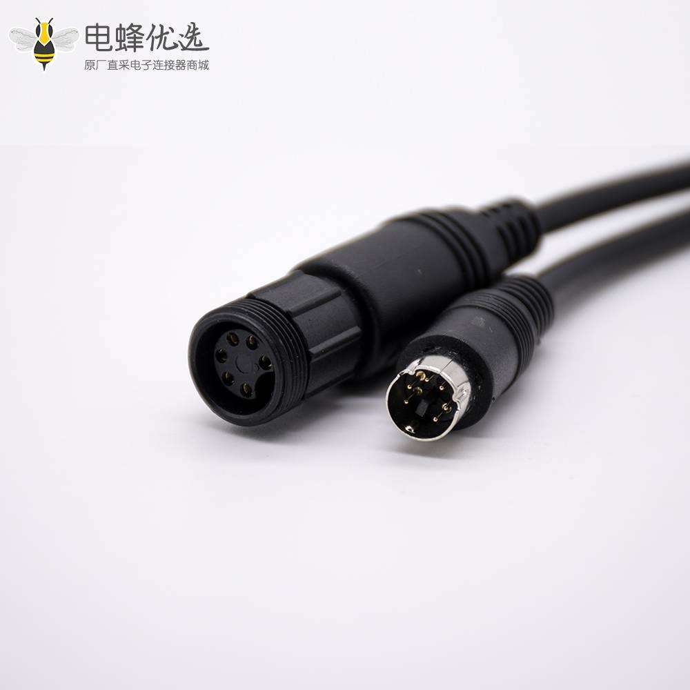 MINI DIN型连接器直式6芯公头转6芯MINI DIN塑料螺纹母头0.3M黑色注塑线28AWG PVC