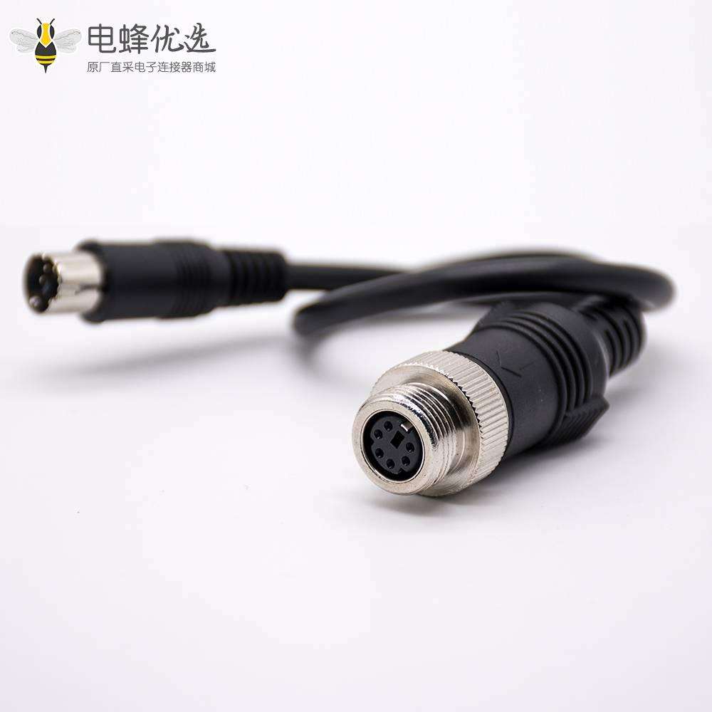 注塑成型线材MINI DIN直式6芯母转公黑色注塑线28AWG PVC 300mm