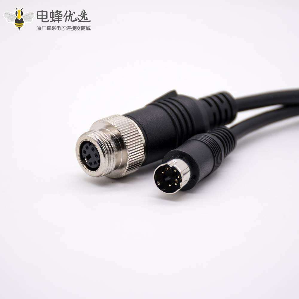 注塑成型线材MINI DIN直式6芯母转公黑色注塑线28AWG PVC 300mm