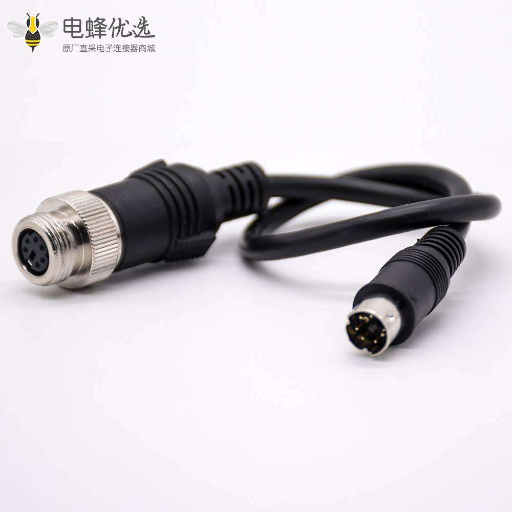 注塑成型线材MINI DIN直式6芯母转公黑色注塑线28AWG PVC 300mm