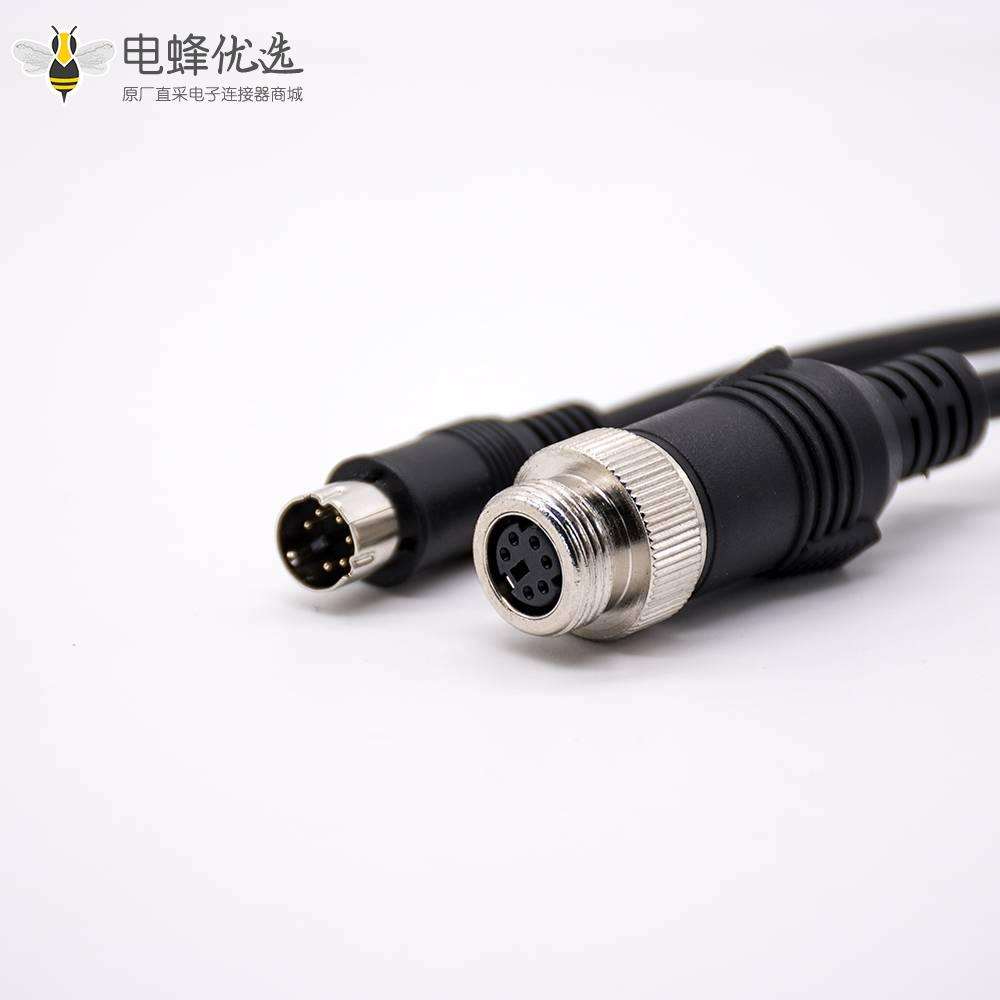 注塑成型线材MINI DIN直式6芯母转公黑色注塑线28AWG PVC 300mm