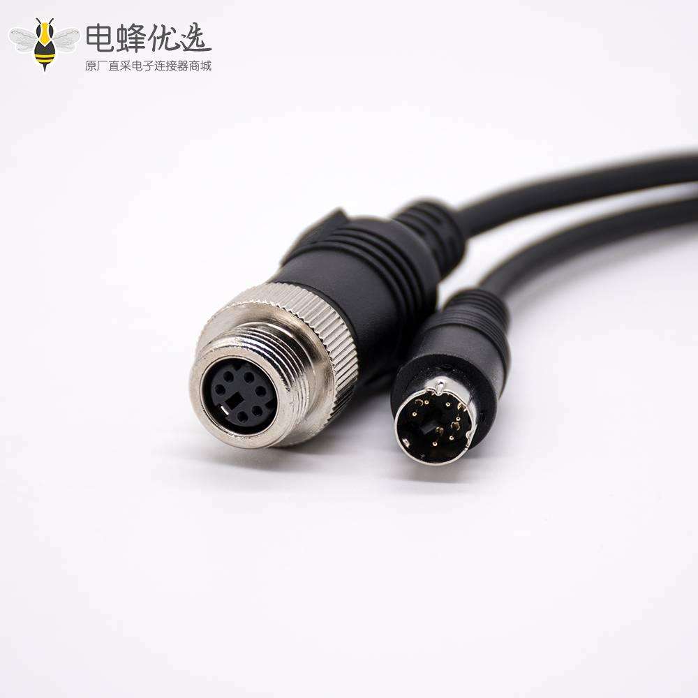 注塑成型线材MINI DIN直式6芯母转公黑色注塑线28AWG PVC 300mm