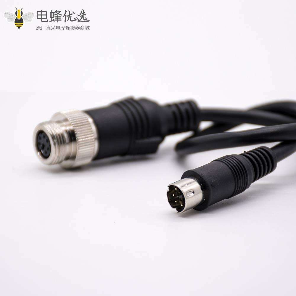 注塑成型线材MINI DIN直式6芯母转公黑色注塑线28AWG PVC 300mm