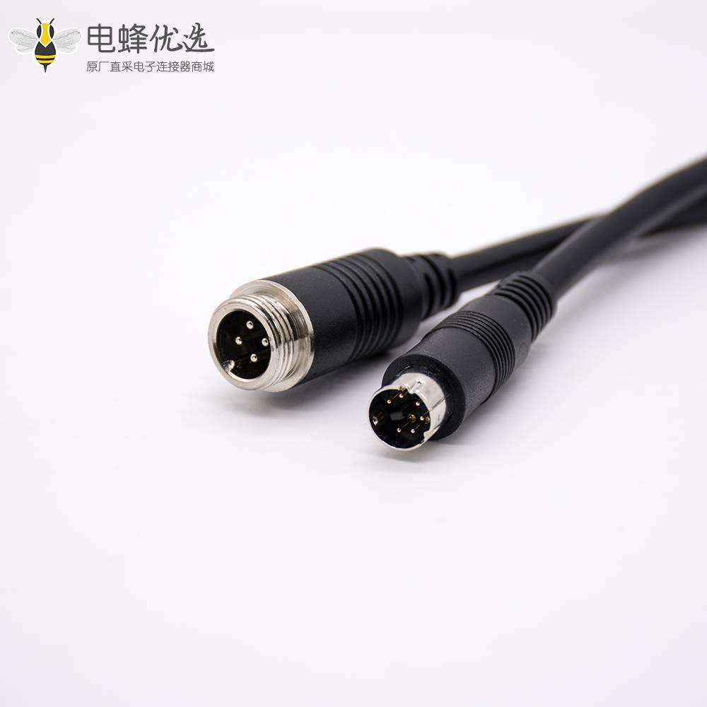 MINI DIN公型连接器直式6芯转GX12 4芯公头注塑线PVC 22AWG 300mm