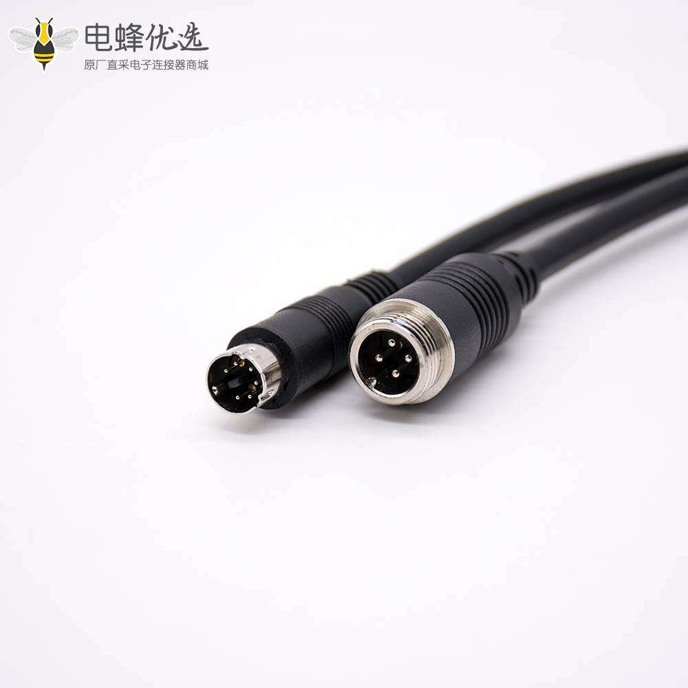 MINI DIN公型连接器直式6芯转GX12 4芯公头注塑线PVC 22AWG 300mm