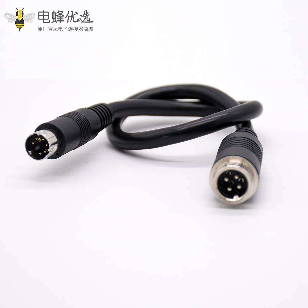 MINI DIN公型连接器直式6芯转GX12 4芯公头注塑线PVC 22AWG 300mm