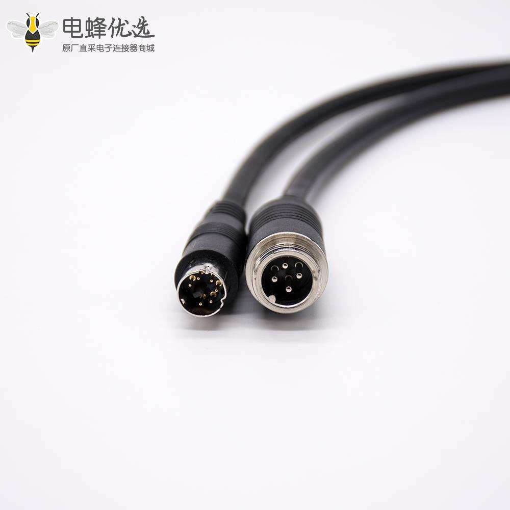 MINI DIN公型连接器直式6芯转GX12 4芯公头注塑线PVC 22AWG 300mm