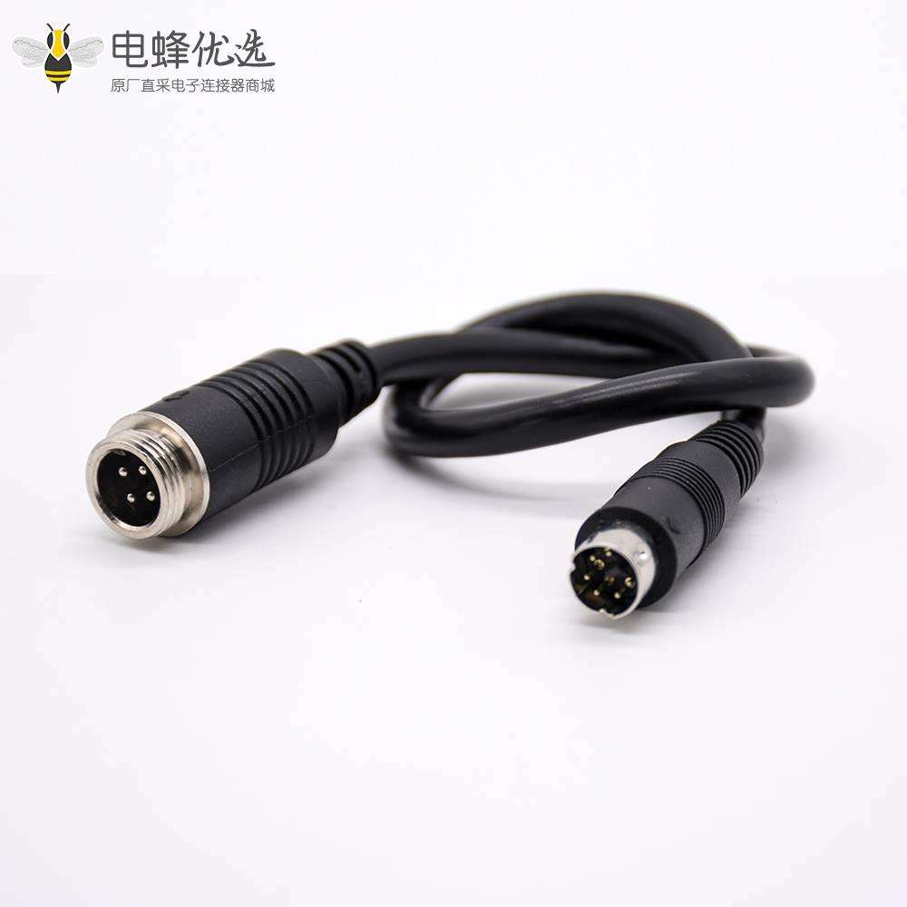 MINI DIN公型连接器直式6芯转GX12 4芯公头注塑线PVC 22AWG 300mm