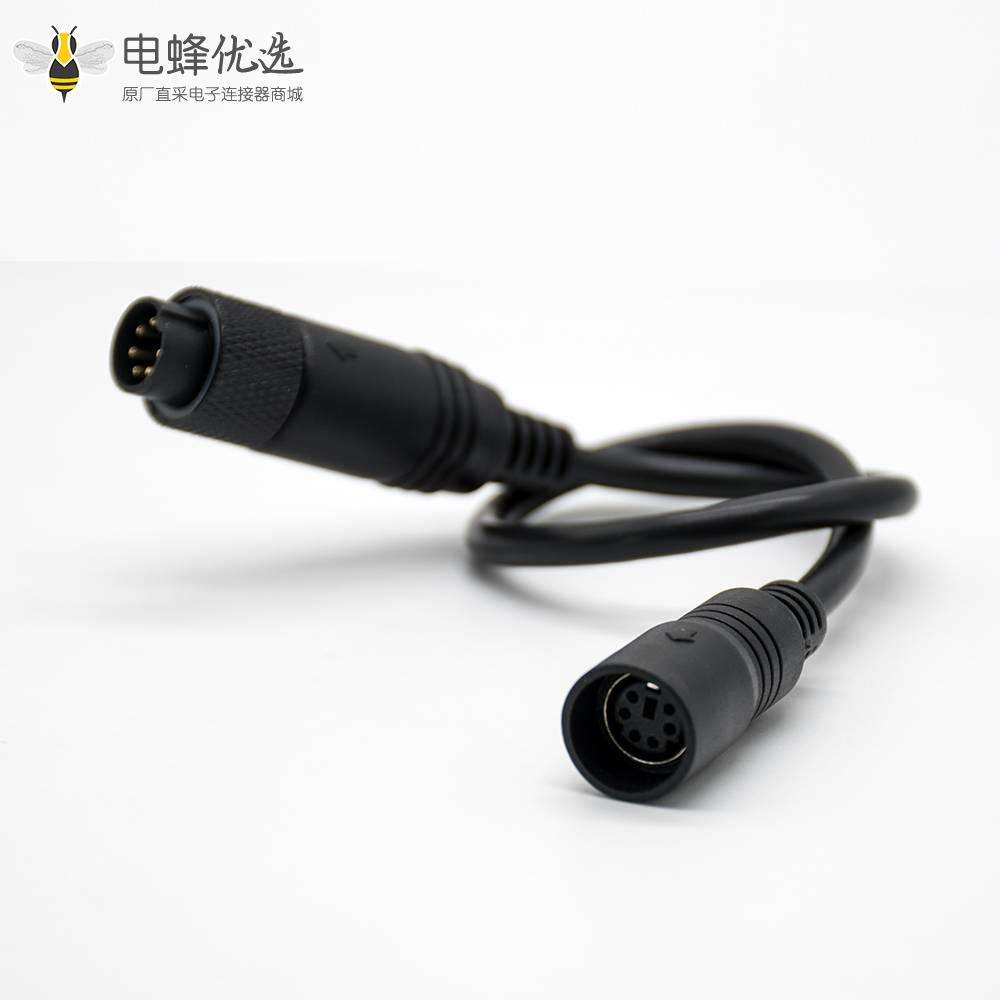 MINI DIN圆形连接器6芯直式公转母卡扣式黑色注塑线0.3M 28AWG PVC