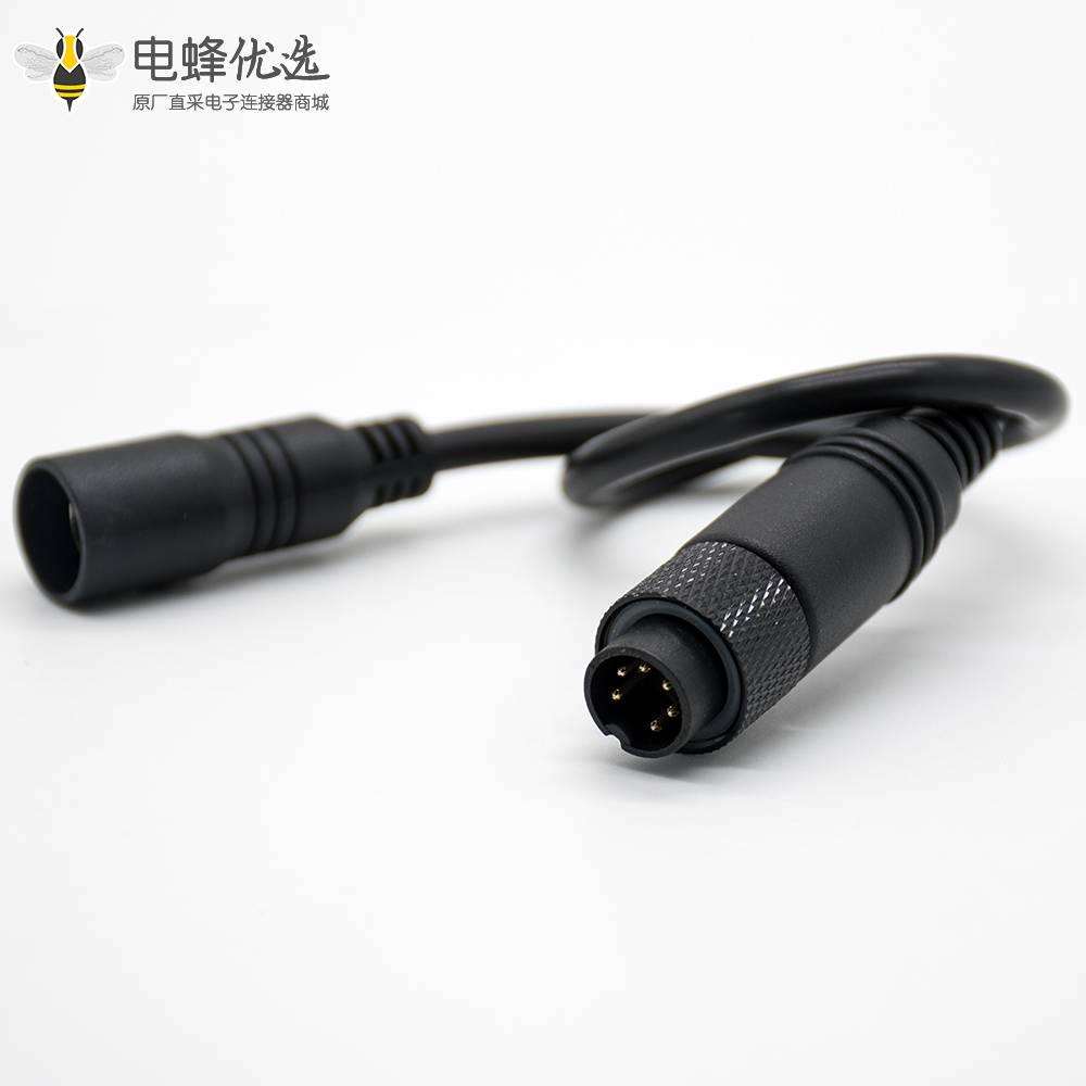 MINI DIN圆形连接器6芯直式公转母卡扣式黑色注塑线0.3M 28AWG PVC