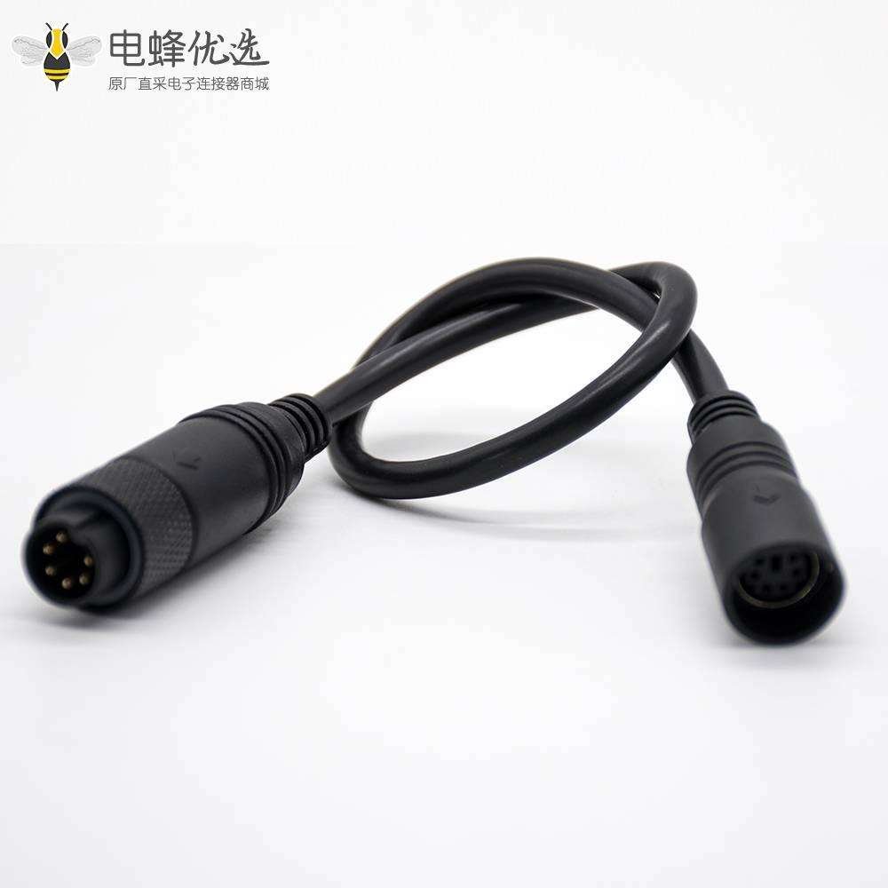 MINI DIN圆形连接器6芯直式公转母卡扣式黑色注塑线0.3M 28AWG PVC