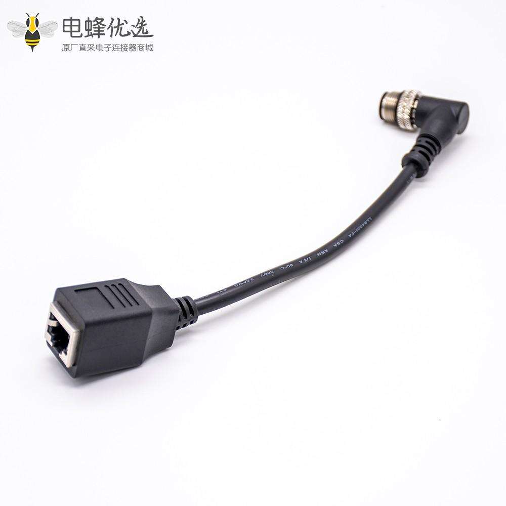 M12 4针连接器公头直式转RJ45 6pin注塑电缆1M