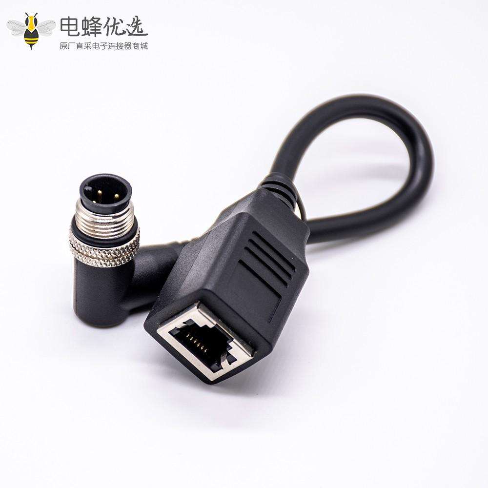 M12 4针连接器公头直式转RJ45 6pin注塑电缆1M