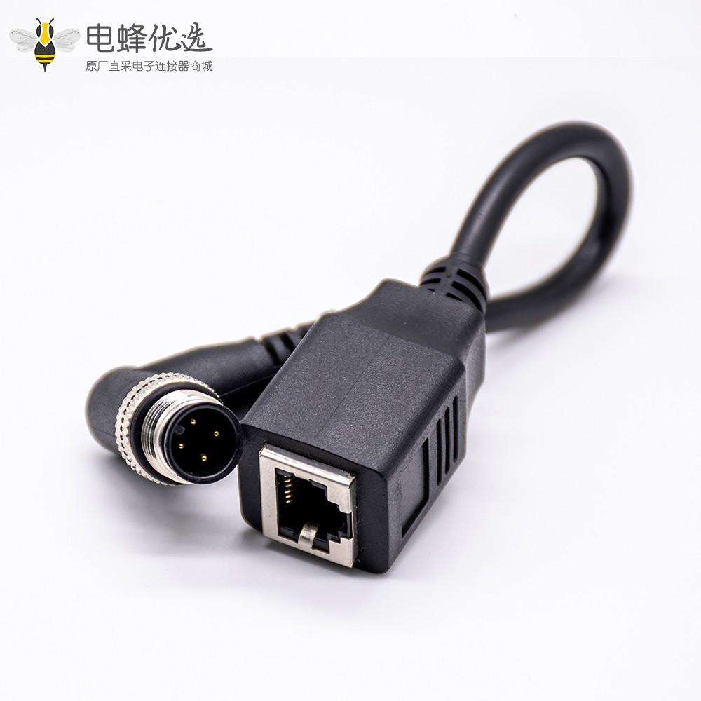 M12 4针连接器公头直式转RJ45 6pin注塑电缆1M