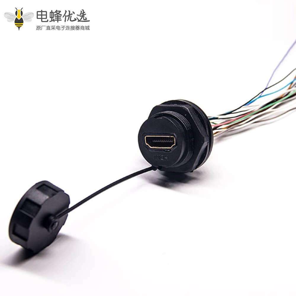 防水插座HDMI Type A M25螺纹19芯直式母防水插座接线前锁板