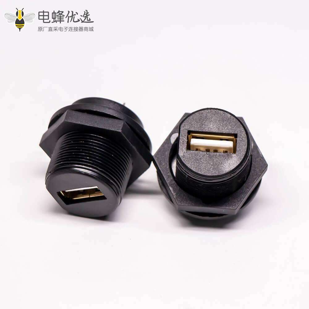 IP67 USB2.0 Type A母座直式插板前锁镀金PCB安装