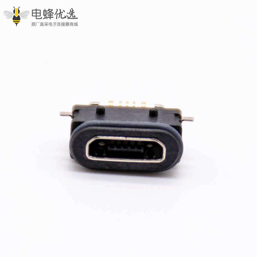 MICRO USB接口B型带防水胶圈无耳朵防水等级IP68板上型底部有插脚