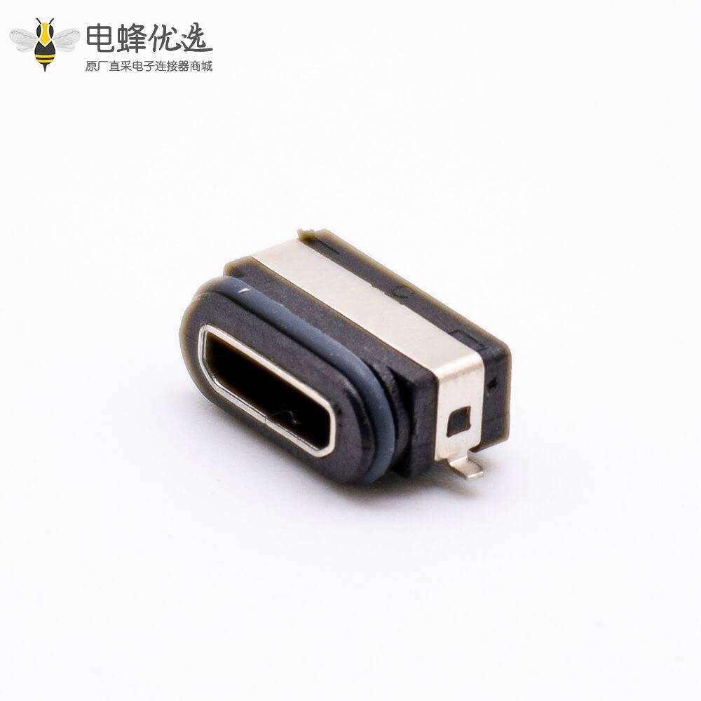 MICRO USB接口B型带防水胶圈无耳朵防水等级IP68板上型底部有插脚