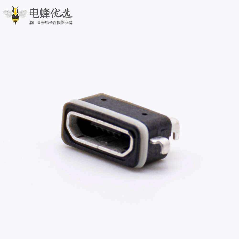 USB MICRO b防水母座5芯沉板带防水胶圈IP66沉板式