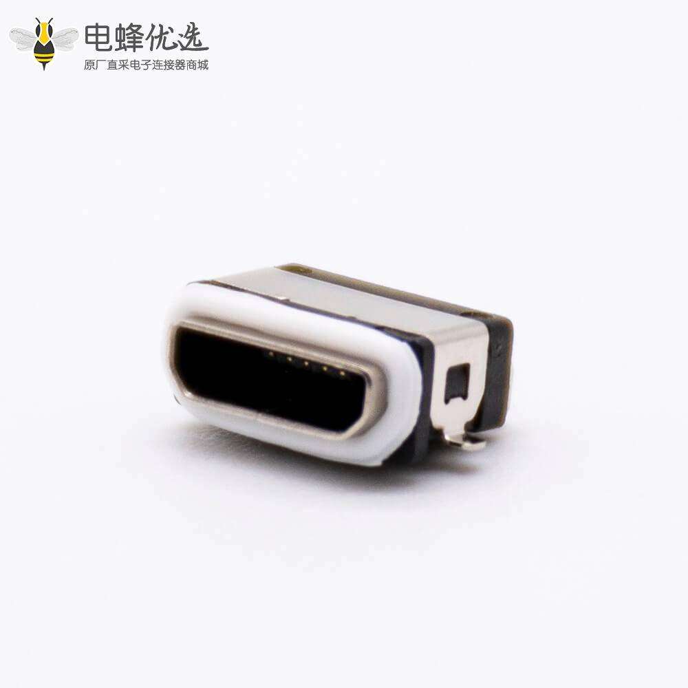 IPX8防水MICRO USB母座B型5芯带白色防水胶圈板上型