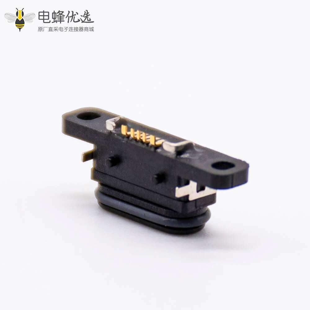 IPX8防水MICRO USB母座5芯Type B带防水胶圈带耳朵板上型额定电流3A