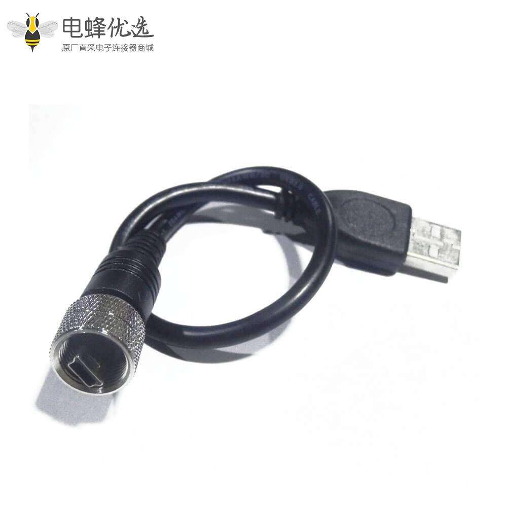 防水连接器Mini USB5芯公M12-1.0直IP67连接线