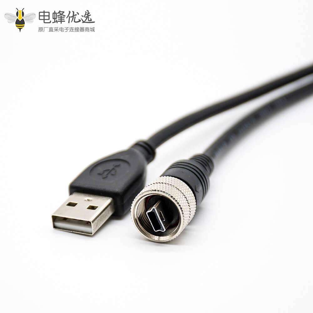 防水连接器Mini USB5芯公M12-1.0直IP67连接线