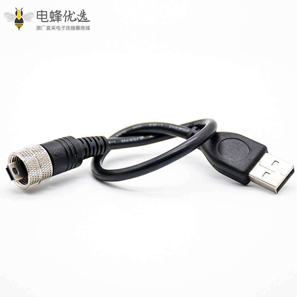 防水连接器Mini USB5芯公M12-1.0直IP67连接线