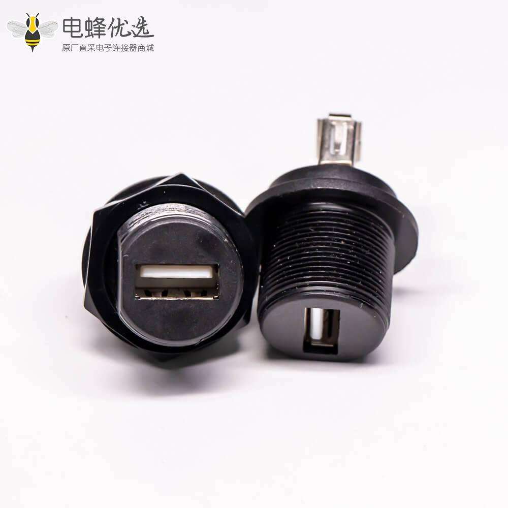 USB2.0 Type A母转母直式前锁板防水IP67转接头